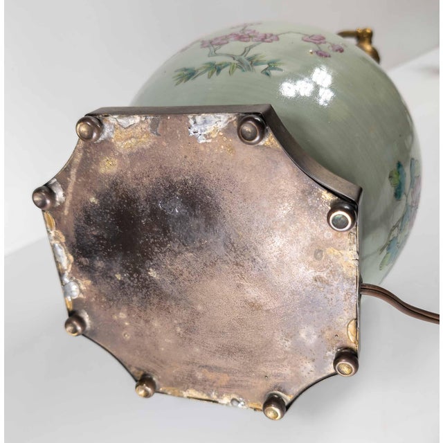 19th Century Chinese Celadon Green Floral Ginger Jar Table Lamp in Famille Rose Palette For Sale - Image 12 of 12