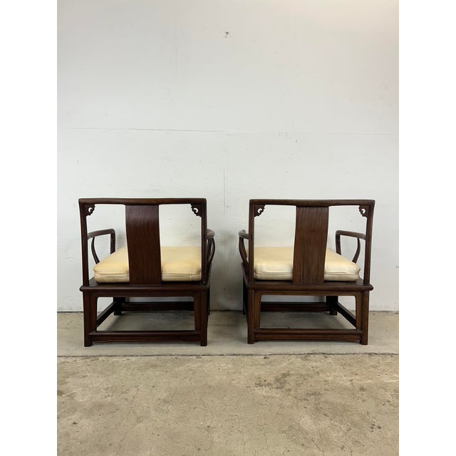 Antique Ming Style Low Back Chinese Chairs With Carved Medallion - a Pair For Sale - Image 10 of 12