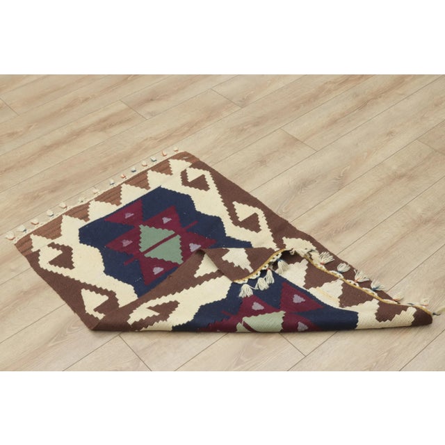1970s Scandinavian Geometric Style Turkish Navy Blue and Blue Oushak Kilim Rug For Sale - Image 9 of 11