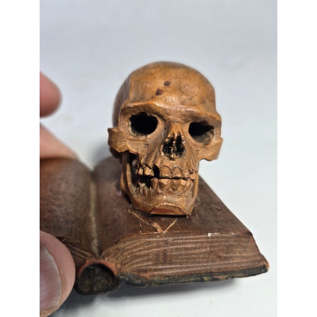 Rare German Early 20th C Momento Mori Hand Carved Wooden Sculpture For Sale - Image 10 of 11