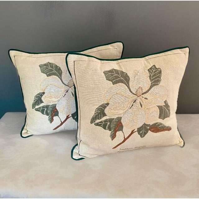 Vintage Riverdale Southern Magnolia Botanical Pillows, a Pair Made in Usa For Sale In Raleigh - Image 6 of 6
