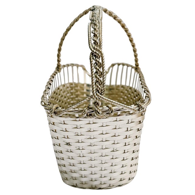 1960 French Woven Silverplate Wine Basket For Sale In San Diego - Image 6 of 9