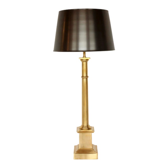 Josephine Antique Brass Table Lamp With Black Metal Shade For Sale