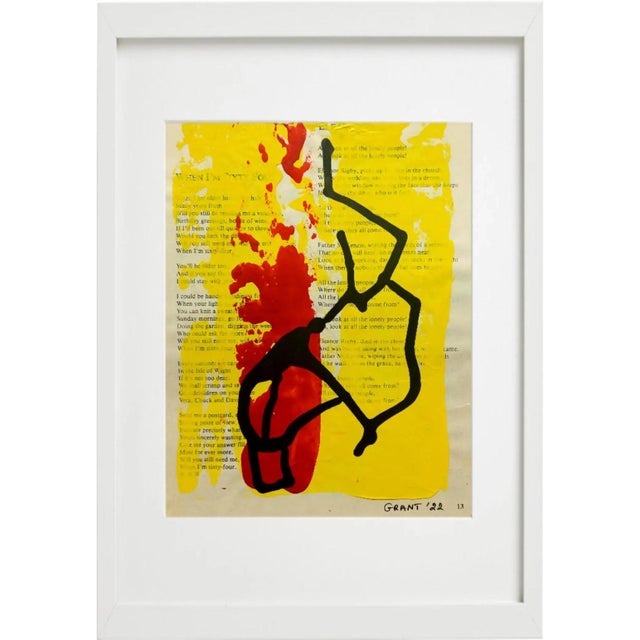 Wood # High-End Framed Abstract Black, Yellow & Red Original Drawings on 'The Beatles' Music and Lyrics Score Sheets For Sale - Image 7 of 11