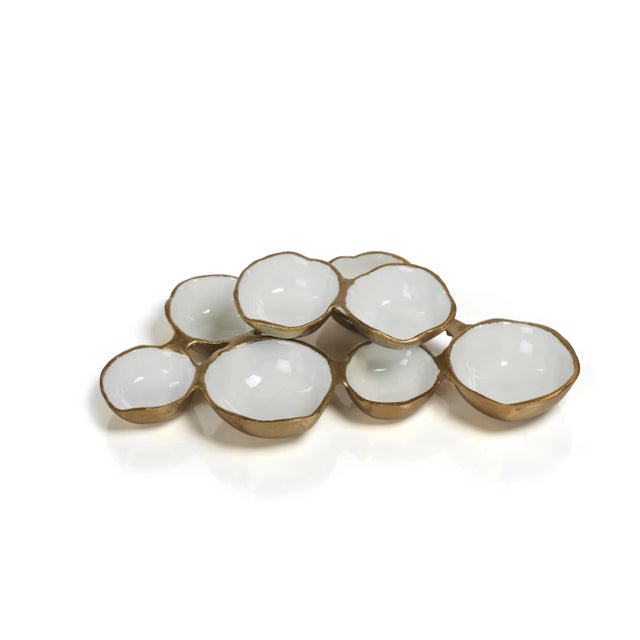 Transitional Small Cluster of 8 Round Serving Bowls, Gold For Sale - Image 3 of 3