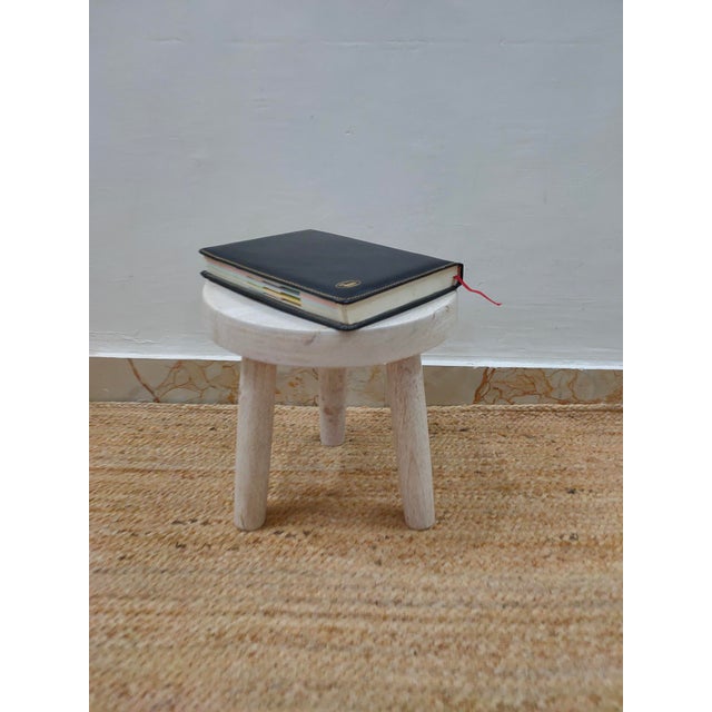 Mid-Century Modern Wooden Mid Century Small Solid Wood Milking Stool in Distress Finish For Sale - Image 3 of 8