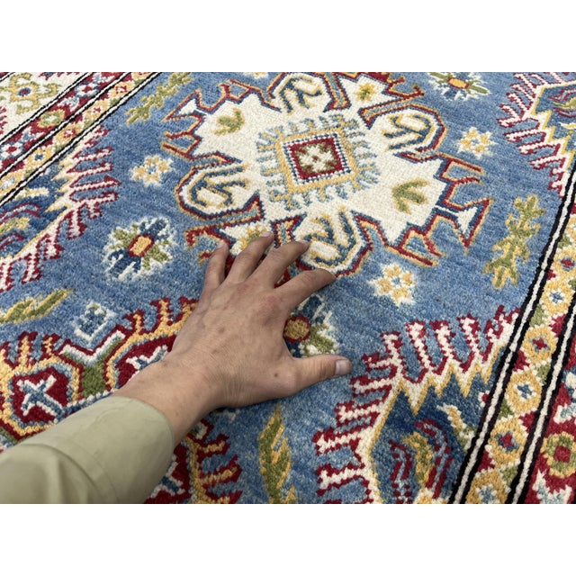 Blue Kazak Wool Rug With Three Medallions and Ivory Border, 3'4" X 4'10" For Sale - Image 12 of 14