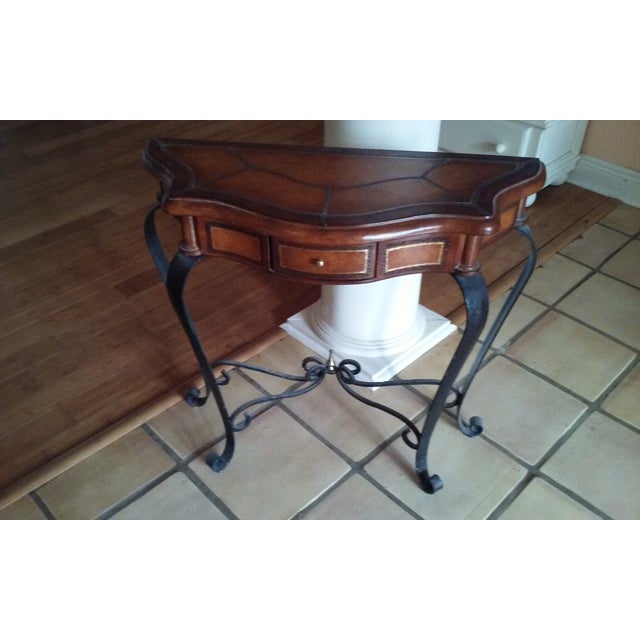 Leather & Wrought Iron Accent Table Chairish