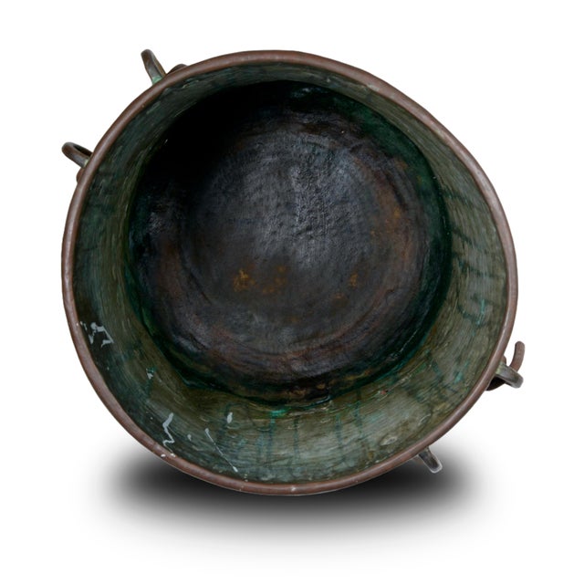 Large Antique Early 19th Century Hand-Hammered Copper Planter with Forged Iron Handles, Italy For Sale - Image 4 of 12