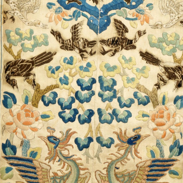 Framed Antique Chinese Silk Embroidered Robe Sleeves Floral and Birds For Sale - Image 4 of 9