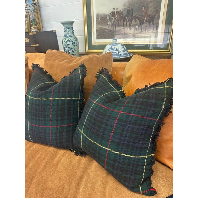 Late 20th Century Pair of Vintage Ralph Lauren Wool Tartan Fringed Pillows For Sale - Image 5 of 18