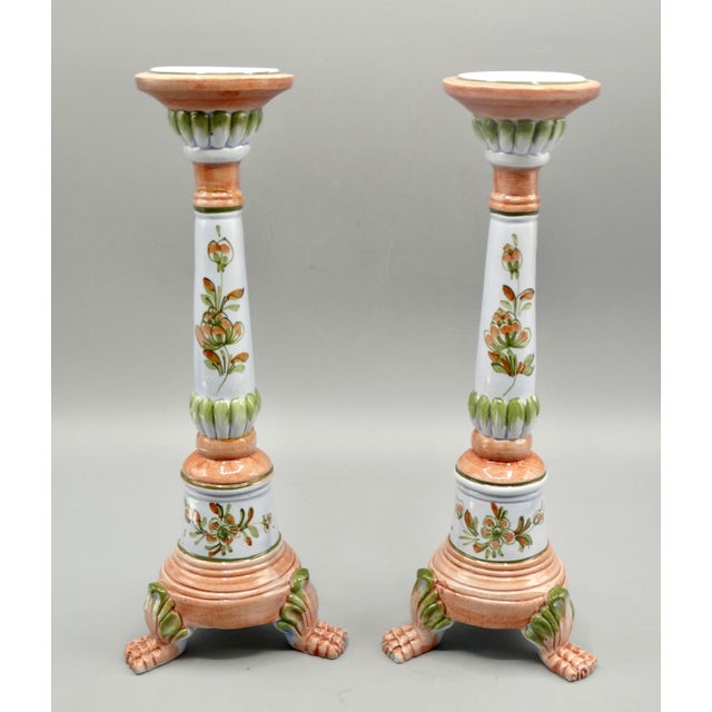 Mid-Century Modern Glazed Italian Candlesticks With Paw Feet, a Pair For Sale - Image 3 of 10