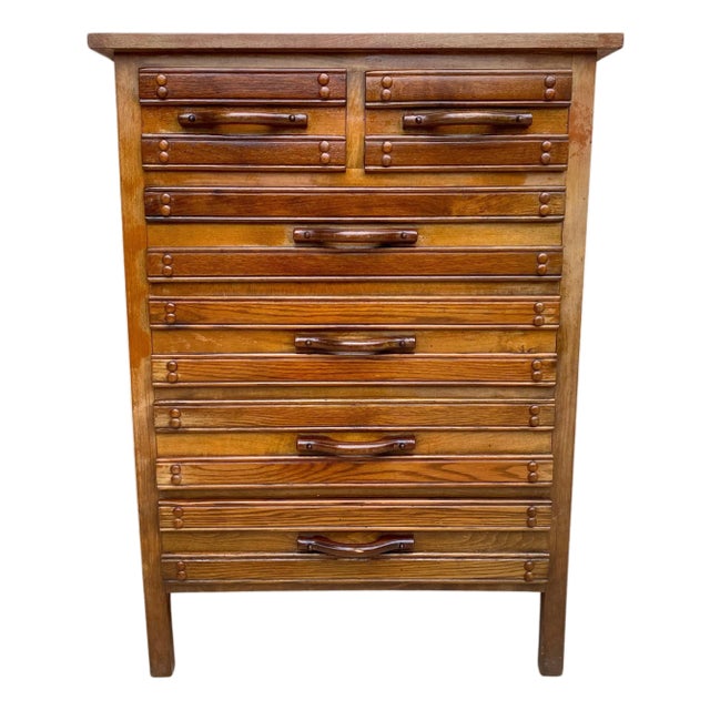 20th Century Spanish Tuscan Sifonier with Six Drawers in Carved Pine, 1950s For Sale