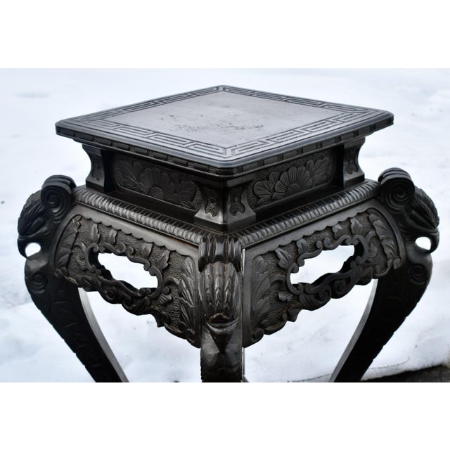 Antique Carved Chinese Two Tier Table W/Craved Birds For Sale - Image 12 of 14