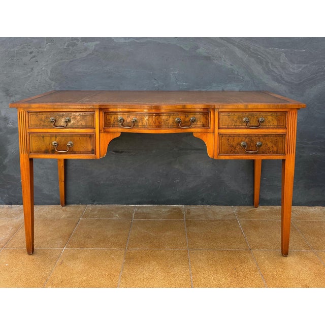 Traditional English Georgian Revival Walnut Writing Desk with Drop Leaves, Mid-20th Century For Sale - Image 3 of 12
