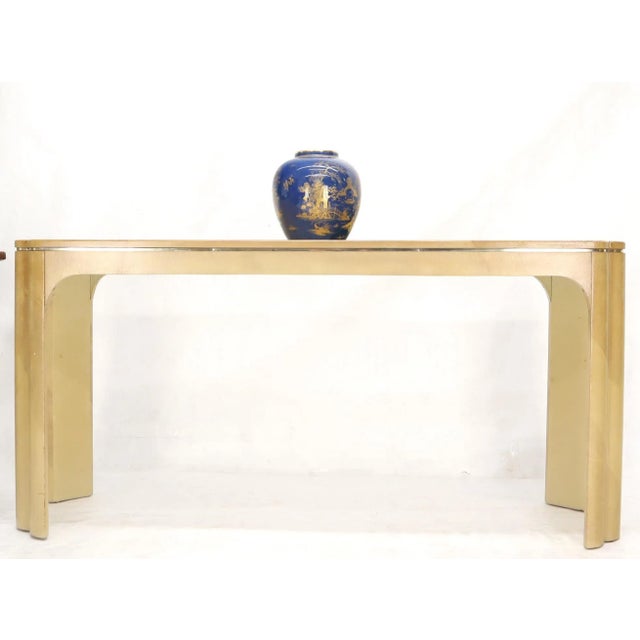 Animal Skin Faux Goat Skin Tan Console Sofa Table For Sale - Image 7 of 12