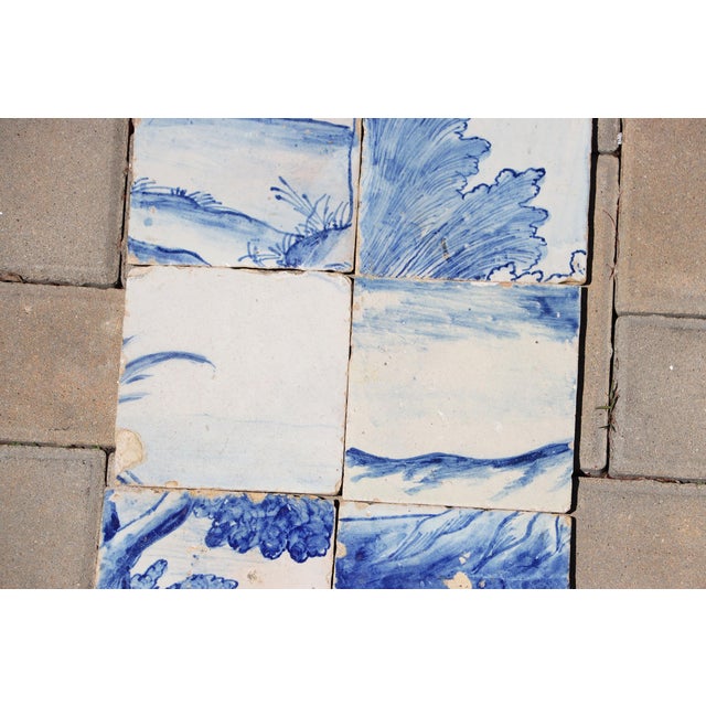 Ceramic Antique 18th Century Portuguese Scenic Tiles With Rolling Hills & Botanical Details, Set of 8 For Sale - Image 7 of 10