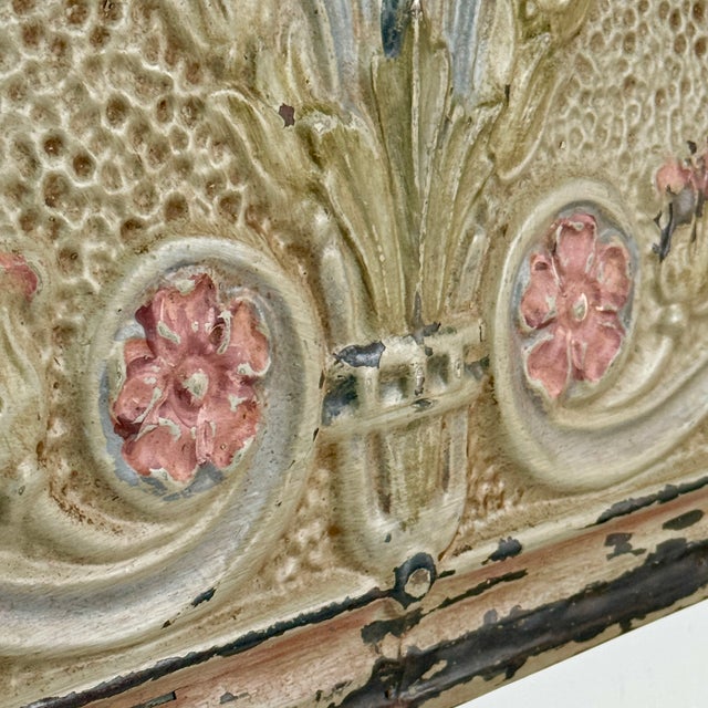 Metal Architectural Salvaged Large Antique Frieze Interior Panel With Ornate Painted Relief Design For Sale - Image 7 of 11