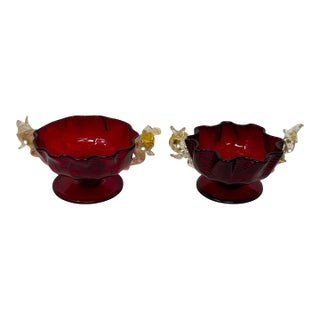 1950s Ruby Red Murano Salt Dips - a Pair For Sale