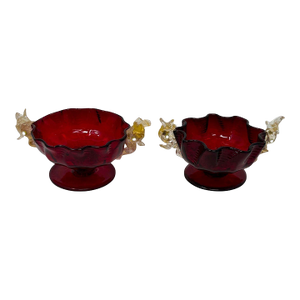 1950s Ruby Red Murano Salt Dips - a Pair