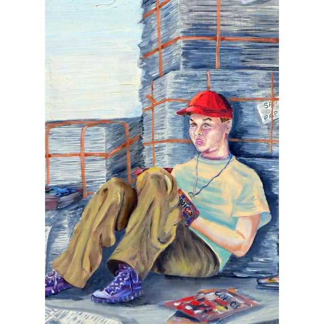 Early 20th Century Figurative -- The Paper Boy and His Comics by Louise Miller Clark For Sale - Image 4 of 5