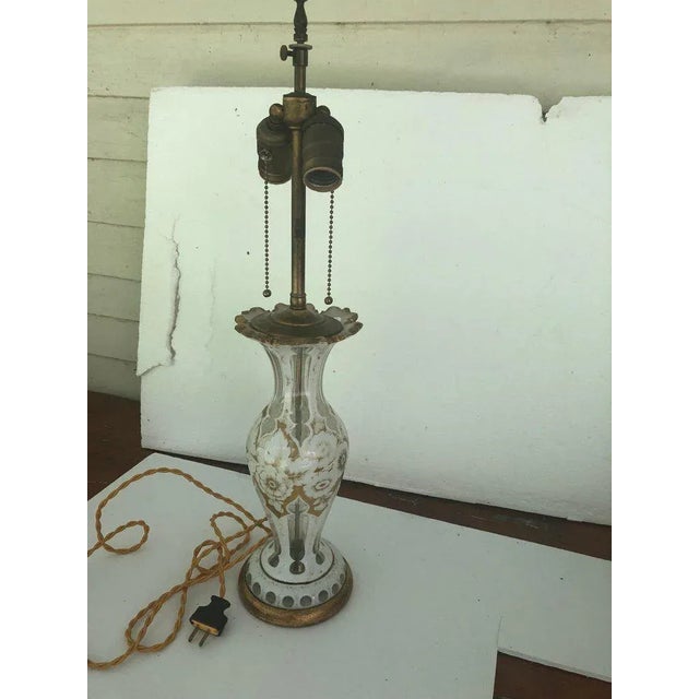 French Gold & White Floral Decorated Glass Lamp For Sale In New York - Image 6 of 8