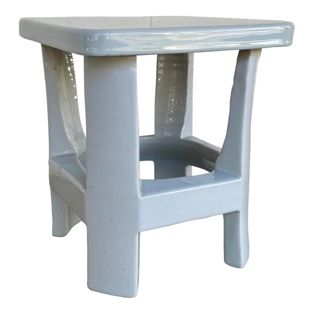 Currey & Company Moder Small White Porcelain Indoor/Outdoor Stool For Sale