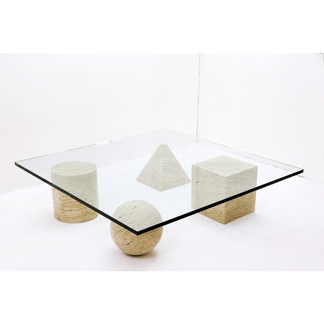 Metaphor Coffee Table in Travertine and Glass attributed to Massimo & Leilla Vignelli, 1980s For Sale - Image 10 of 11
