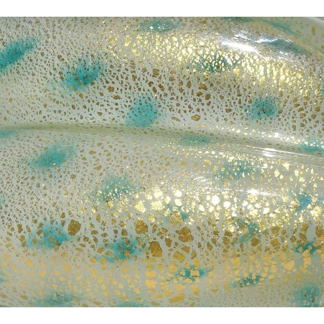 Metal Seguso Murano Gold Flecks Teal Dot Pattern Vintage Italian Art Glass Perfume Atomizer Bottle For Sale - Image 7 of 9