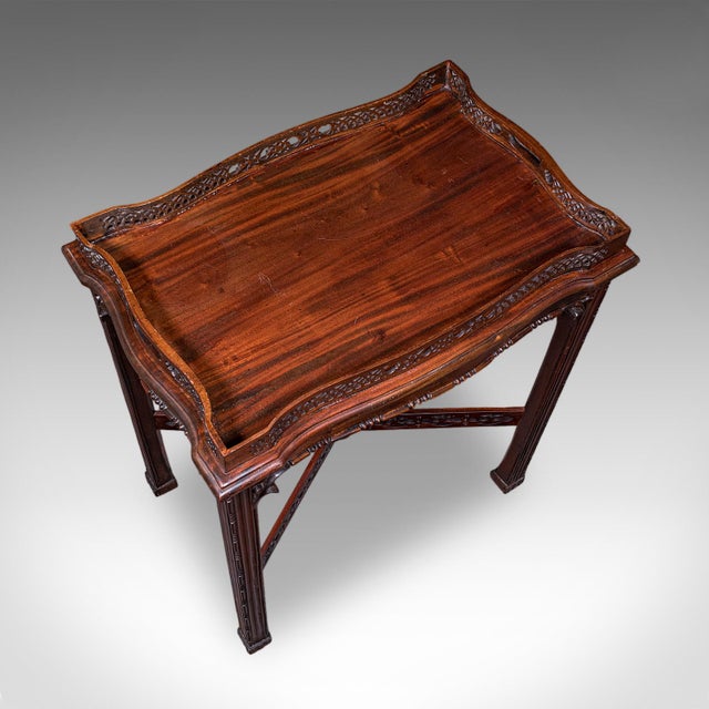 Wood Vintage Chippendale Revival Tray Table, English, Serving Stand, Afternoon Tea For Sale - Image 7 of 12