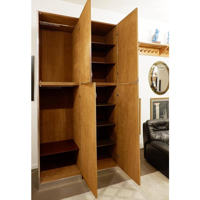 Pair of Guido Faleschini Wardrobes in Brown Suede and Metal - 1960s Vintage - Italian - Prod. Mariani 1970Wardrobe with...