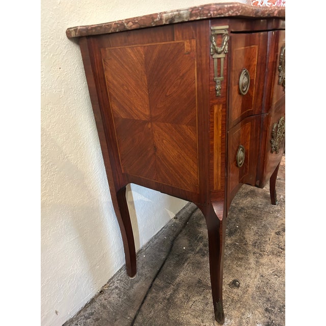 Wood Antique Louis XV Style French Inlaid Marble Top Chest or Commode. For Sale - Image 7 of 7