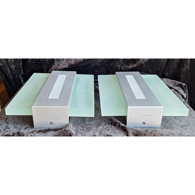 Vintage Wall Lamps with Metal Housing and Frosted Glass Blocks, 2000s, Set of 2 For Sale - Image 4 of 9