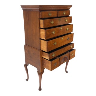 Antique American Solid Walnut Queen Ann 2 Part Highboy Dovetails Finials For Sale