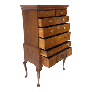 Antique American Solid Walnut Queen Ann 2 Part Highboy Dovetails Finials