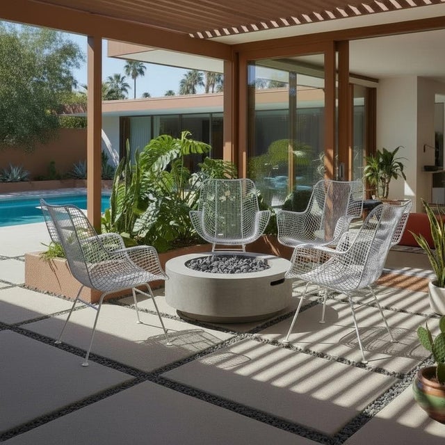 1960s Mid Century Modern Set of 4 Russell Woodard Sculptura Mesh Armchairs Restored Wrought Iron For Sale - Image 9 of 9