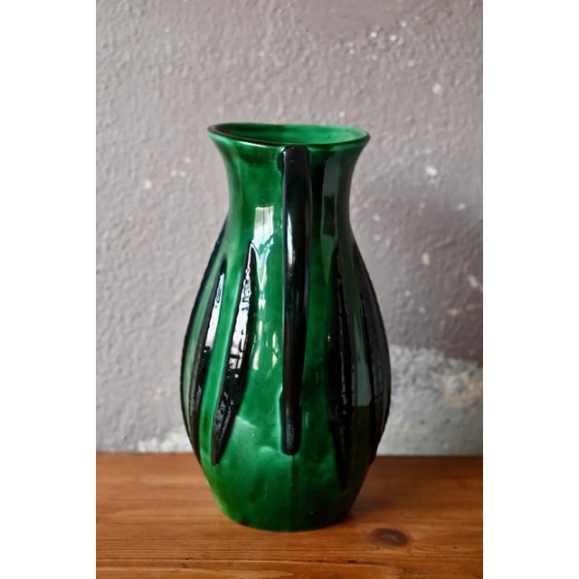 Mid-Century Modern Large Art Deco Ceramic Vase or Pitcher with Leaves by Blanche Letalle for Saint Clément, 1950s For Sale - Image 3 of 9