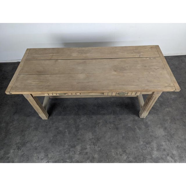 Art Deco Farmhouse Table in Stripped Oak with Two Drawers and Fluted Legs, 1920s For Sale - Image 4 of 8