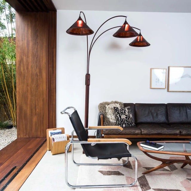 1960s Nova of California Mid Century Natural Mica Floor Lamps - 86" Espresso Wood , Bronze & Amber Mineral Mica, Dimmer Switch For Sale - Image 9 of 12