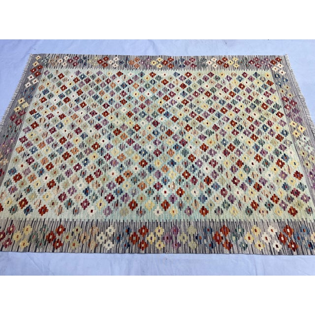 2000 - 2009 5'1" X 6'10" Multicolor Afghan Chobi Wool Flatweave Kilim Rug For Sale - Image 5 of 16