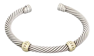 David Yurman Sterling Silver 14k Yellow Gold Bead Enhancer Cable Cuff Bracelet