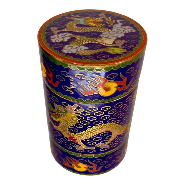 Vintage Chinese Cloisonné Jewelry Box With Dragons. For Sale