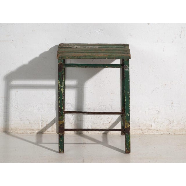 Antique Industrial Stool in Pine Wood and Iron, Central Europe, 1950 For Sale - Image 5 of 7