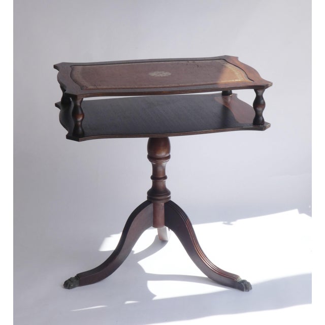Wood Vintage English Wooden Table in Brown Leather, 1930s For Sale - Image 7 of 10