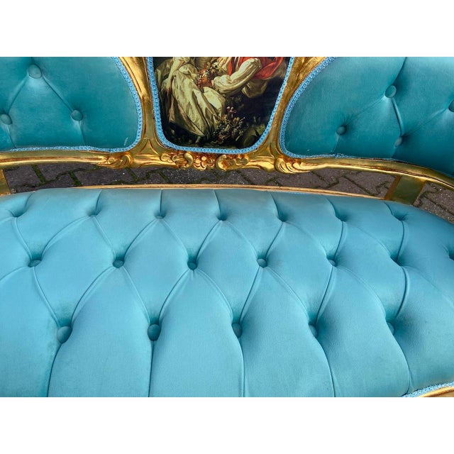1970 French Louis XVI Gold Beech Velvet Settee - 1 Pc For Sale - Image 10 of 15