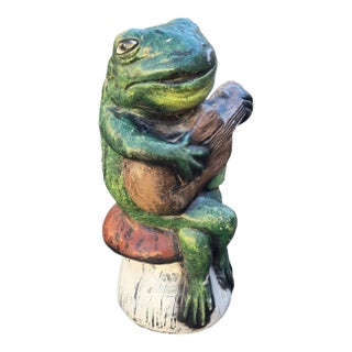 Anthropomorphic Frog Playing Guitar Mushroom Cement Sculpture Yard Art Statue For Sale