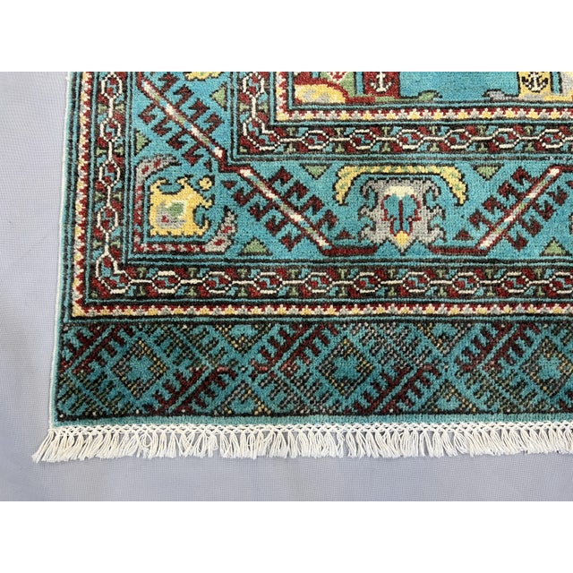 Textile Turquoise Kazak Wool Rug With Repeating Medallions, 3'11" X 5'10" For Sale - Image 7 of 15