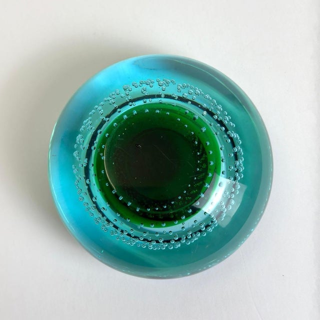 Glass Green and Blue Bullicante Murano Glass Bowl by Galliano Ferro, 1960s For Sale - Image 7 of 10