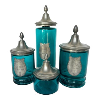 French Apothecary Glass/Pewter Bath Jar Set For Sale