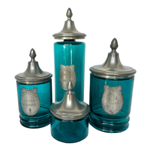 French Apothecary Glass/Pewter Bath Jar Set